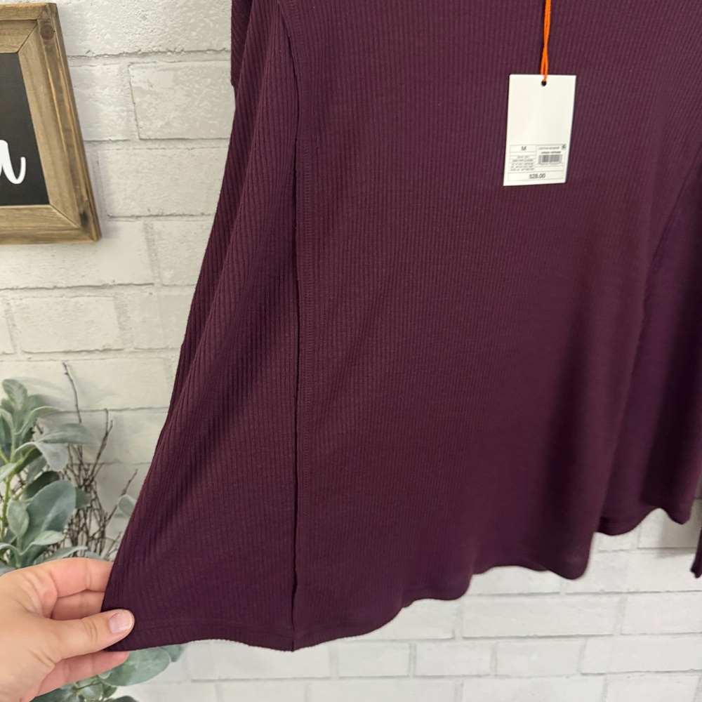 KNOX ROSE Ribbed Knit Dark Purple Loose Fit Long Sleeve Top - Picture 4 of 8